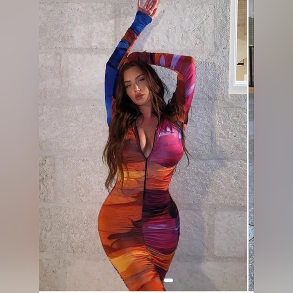 Multicolor Long Sleeve Ruched Bodycon Dress Sz 3x - Picture 3 of 5